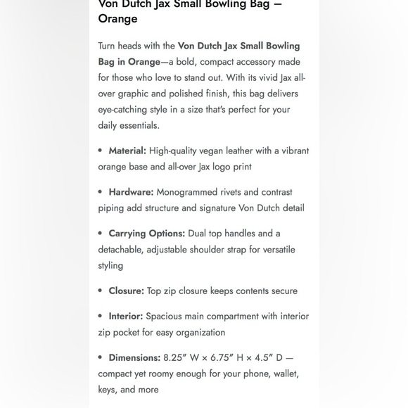 VON DUTCH ORANGE JAX BOWLING BAG - Picture 8 of 9